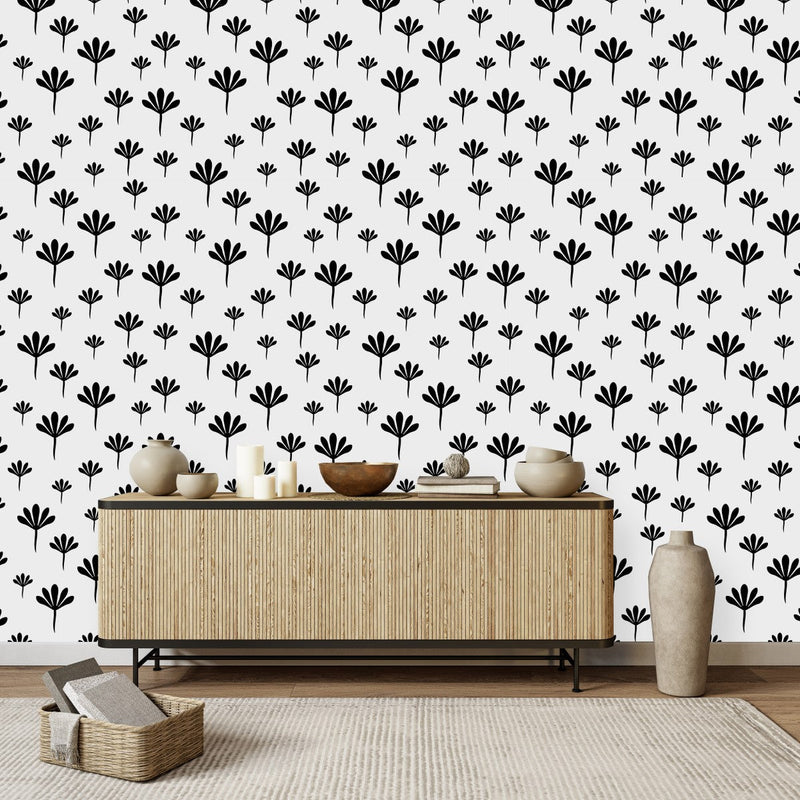 Fashionable Black Floral Contour Wallpaper Smart