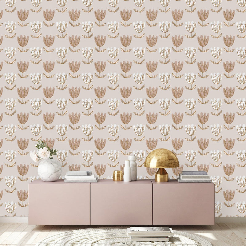 Pink Floral Hand Drawn Wallpaper