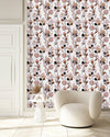 White Wallpaper with Light Pink Flowers