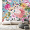 Blue Wallpaper with Flowers Pattern