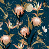 Blue Wallpaper with Exotic Flowers