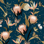 Blue Wallpaper with Exotic Flowers