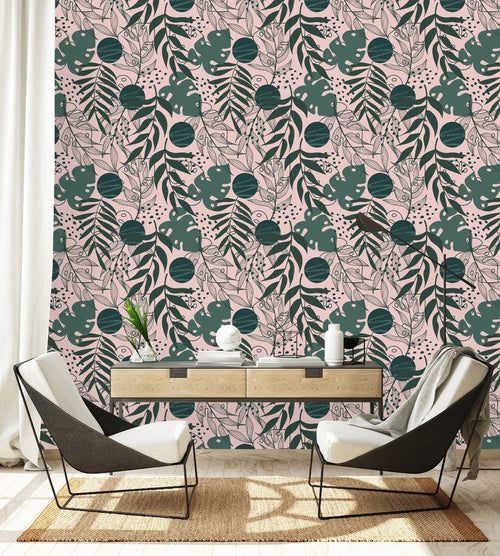Modish Green Leaves Pattern Wallpaper Tasteful