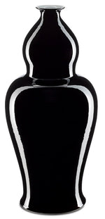 Currey and Company Imperial Black Large Elongated Double Gourd Vase 1200-0228