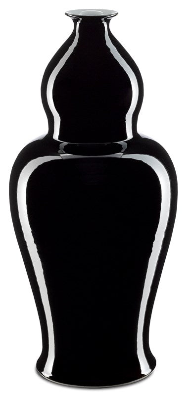 Currey and Company Imperial Black Large Elongated Double Gourd Vase 1200-0228