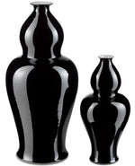 Currey and Company Imperial Black Large Elongated Double Gourd Vase 1200-0228