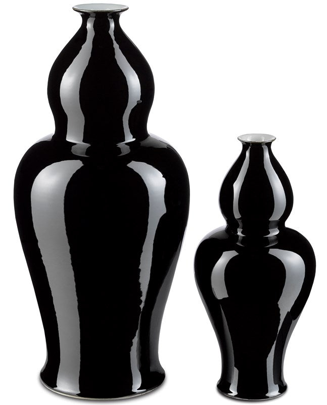 Currey and Company Imperial Black Large Elongated Double Gourd Vase 1200-0228