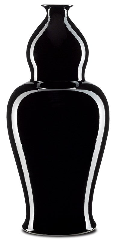 Currey and Company Imperial Black Large Elongated Double Gourd Vase 1200-0228