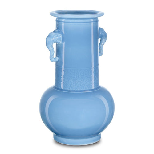 Currey and Company Sky Blue Elephant Handles Vase 1200-0608