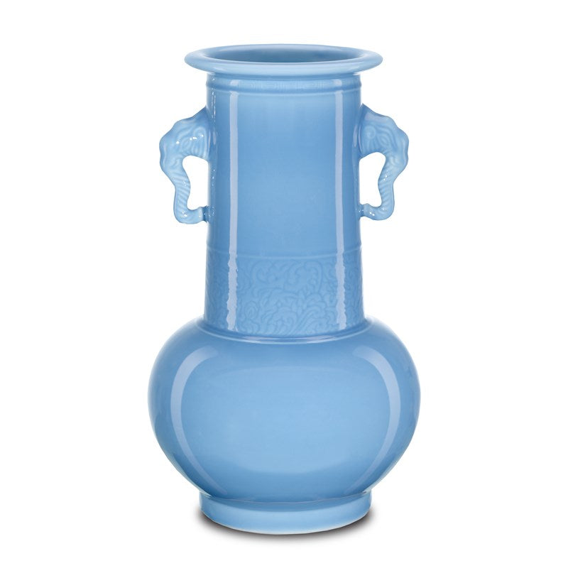 Currey and Company Sky Blue Elephant Handles Vase 1200-0608