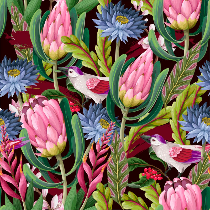 Stylish Exotic Flowers and Birds Wallpaper Smart