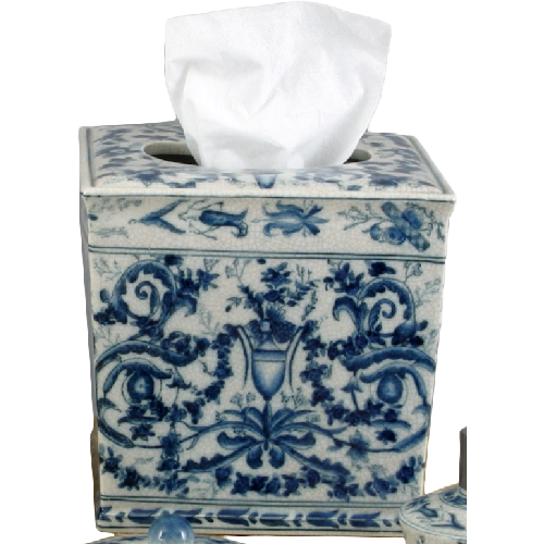 Blue & White Chinoiserie Floral Tissue Box Cover