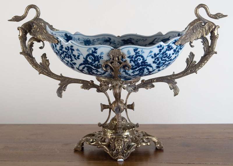 Lovecup Centerpiece Bowl with Bronze Handles - Blue and White L3944