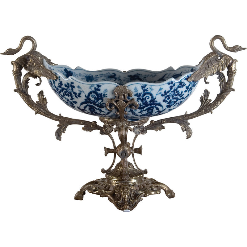 Lovecup Centerpiece Bowl with Bronze Handles - Blue and White L3944