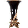 Lovecup PORCELAIN FLOWER VASE WITH BRONZE LILY FLOWER ORMOLU - EBONY BLACK L028