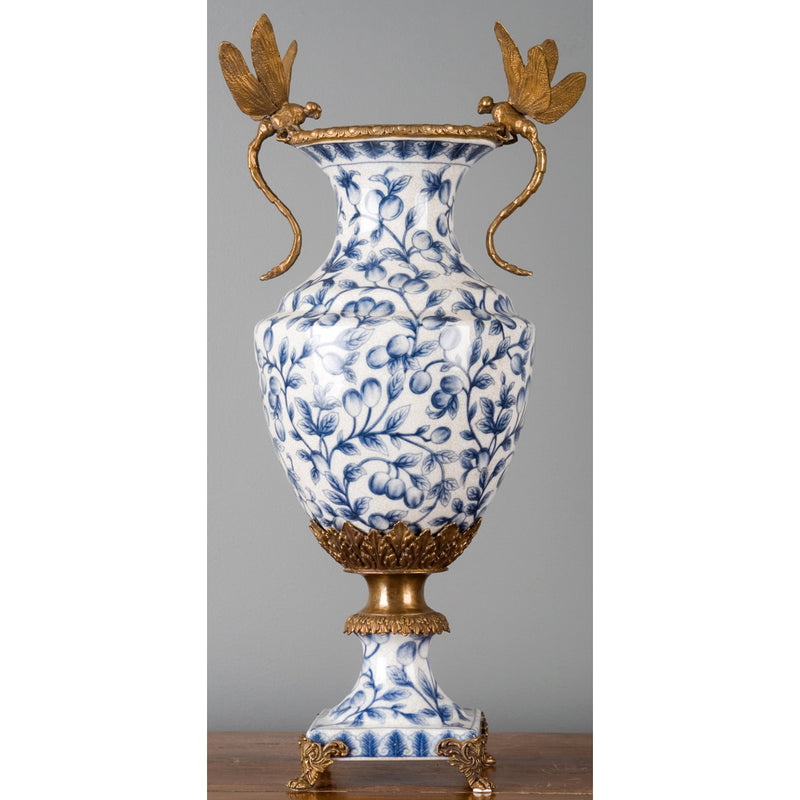 Lovecup Blue and White with Dragonfly Handles Vase L051