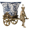 Lovecup BRONZE RICKSAW MAN WITH PORCELAIN PLANTER-BLUE AND WHITE L173
