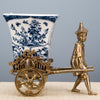 Lovecup BRONZE RICKSAW MAN WITH PORCELAIN PLANTER-BLUE AND WHITE L173