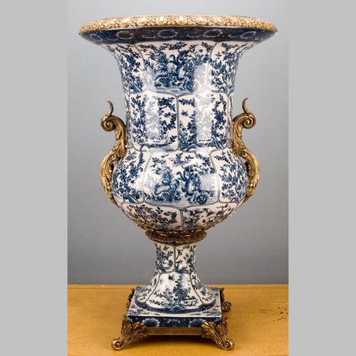 Lovecup Blue and White Seabrook Porcelain Urn with Bronze Ormolu L195