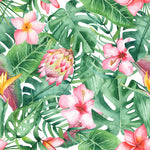 Pink Flowers with Palm Leaves Wallpaper