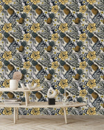 Voguish Pineapple and Flowers Wallpaper Tasteful