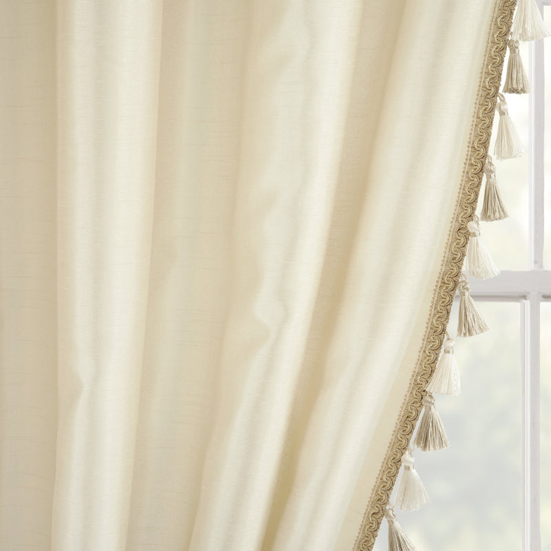 Luxury Regency Faux Silk Two-Tone Tassel Window Curtain Panel Set