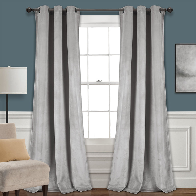 Prima Velvet Solid Grommet Light Filtering Window Curtain Panel Set