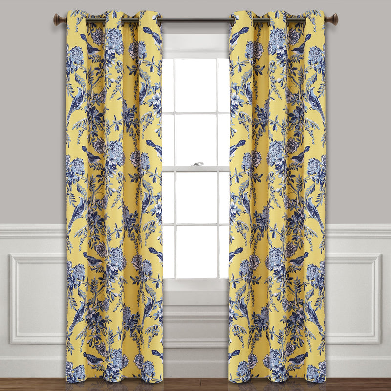 Farmhouse Bird And Flower Insulated Grommet Blackout Window Curtain Panel Set