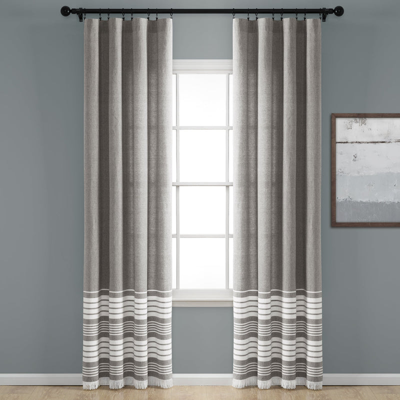 Nantucket Yarn Dyed Cotton Tassel Fringe Window Curtain Panel Set