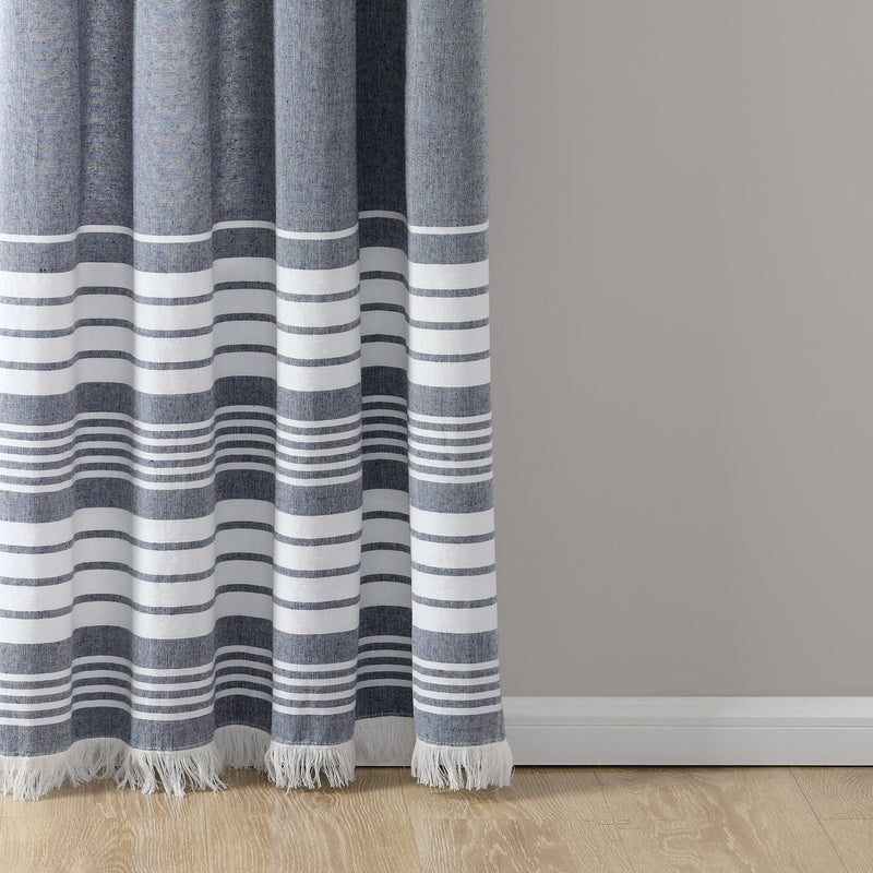 Nantucket Yarn Dyed Cotton Tassel Fringe Window Curtain Panel Set