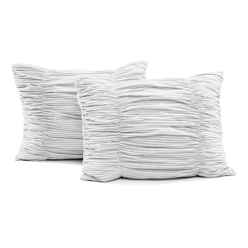 Ruching Ticking Stripe 3 Piece Comforter Set