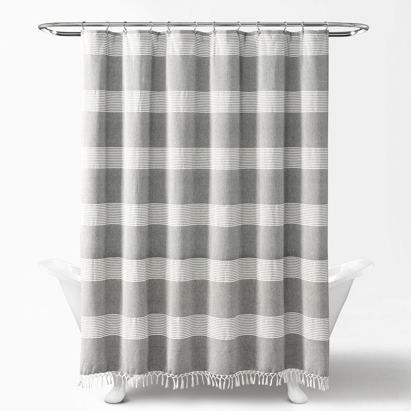 Tucker Stripe Yarn Dyed Cotton Knotted Tassel Shower Curtain