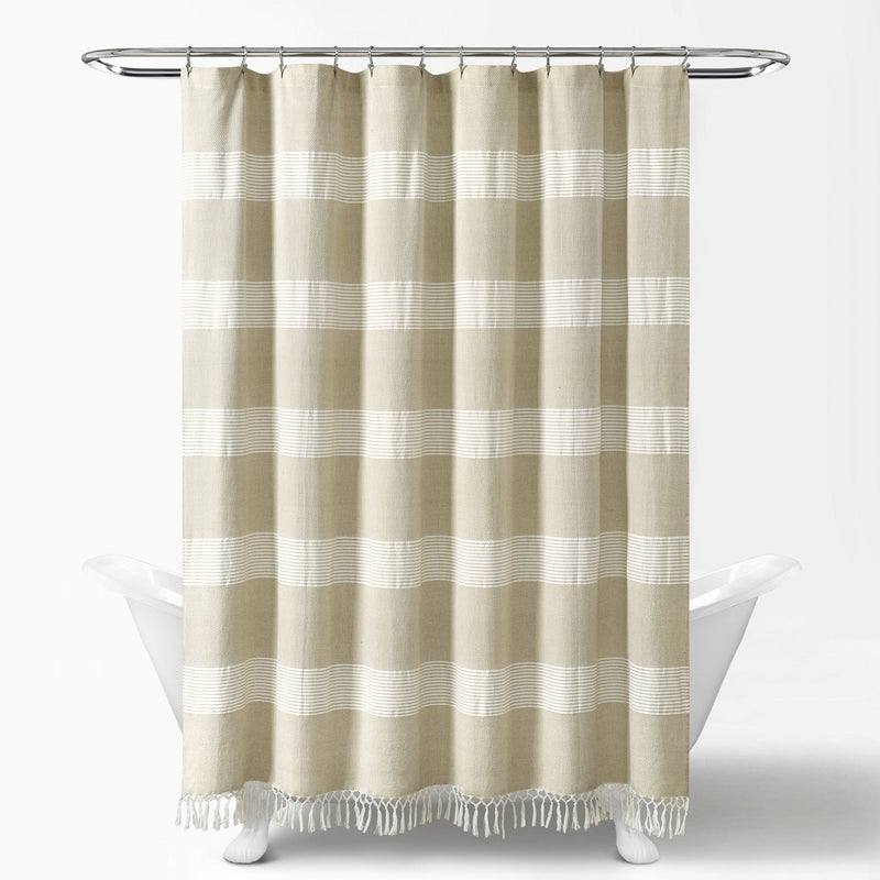 Tucker Stripe Yarn Dyed Cotton Knotted Tassel Shower Curtain