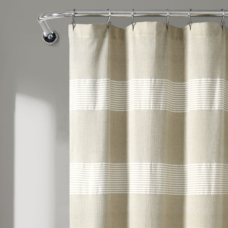 Tucker Stripe Yarn Dyed Cotton Knotted Tassel Shower Curtain