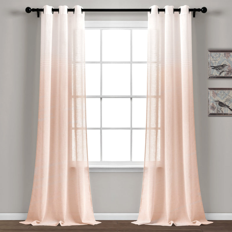 Farmhouse Ombre Stripe Grommet Sheer Window Curtain Panel Set