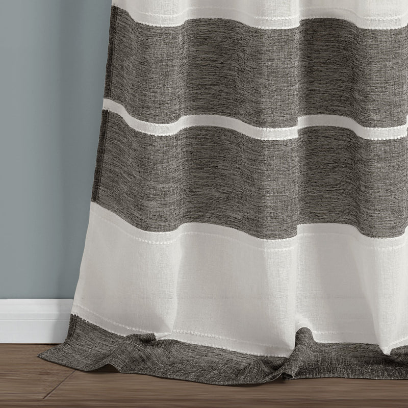 Textured Stripe Grommet Sheer Window Curtain Panel Set