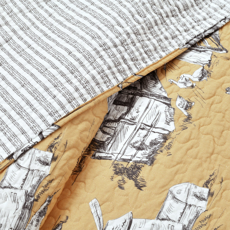 French Country Toile 3 Piece Quilt Set