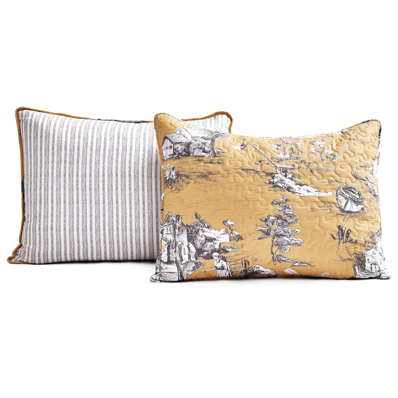 French Country Toile 3 Piece Quilt Set