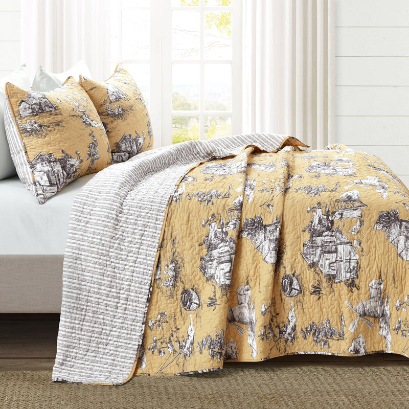French Country Toile 3 Piece Quilt Set