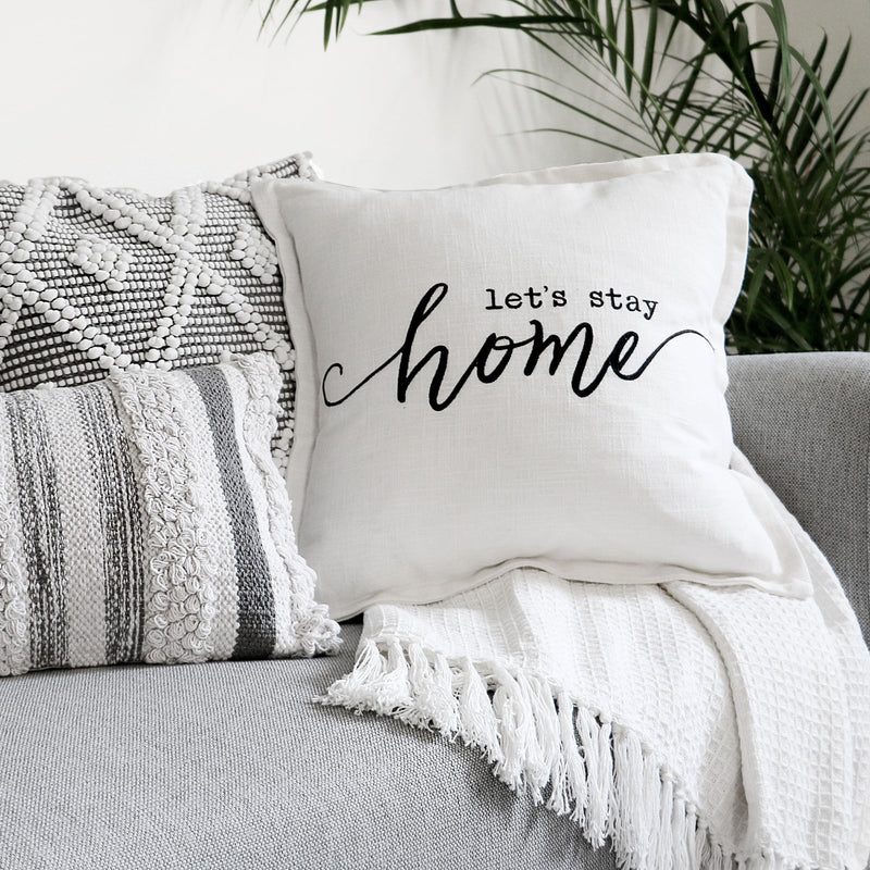 Let's Stay Home Script Decorative Pillow Cover