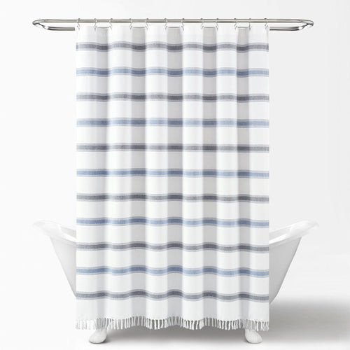 Stripe Woven Textured Yarn Dyed Recycled Cotton Shower Curtain