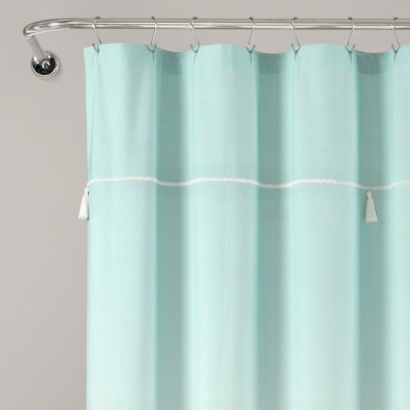 Ombre Embroidery Tassel Cotton Shower Curtain