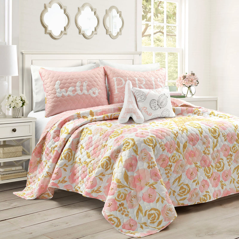 Watercolor Rose Paris Glitter Reversible Quilt Set