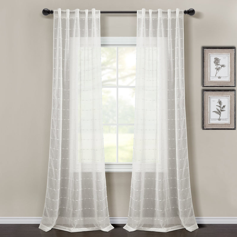 Farmhouse Textured Sheer Back Tab Rod Pocket Window Curtain Panel Set