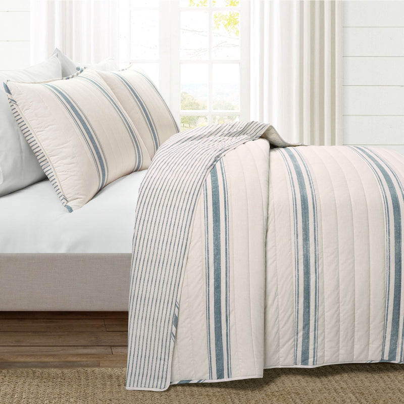 Farmhouse Stripe Reversible Cotton Quilt Set