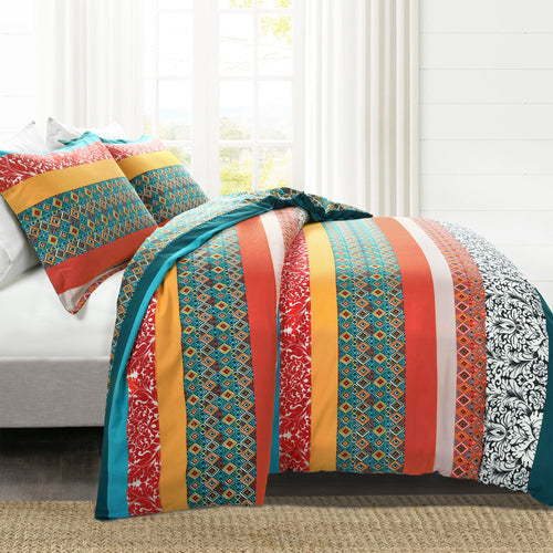 Boho Stripe Cotton Reversible Duvet Cover Set