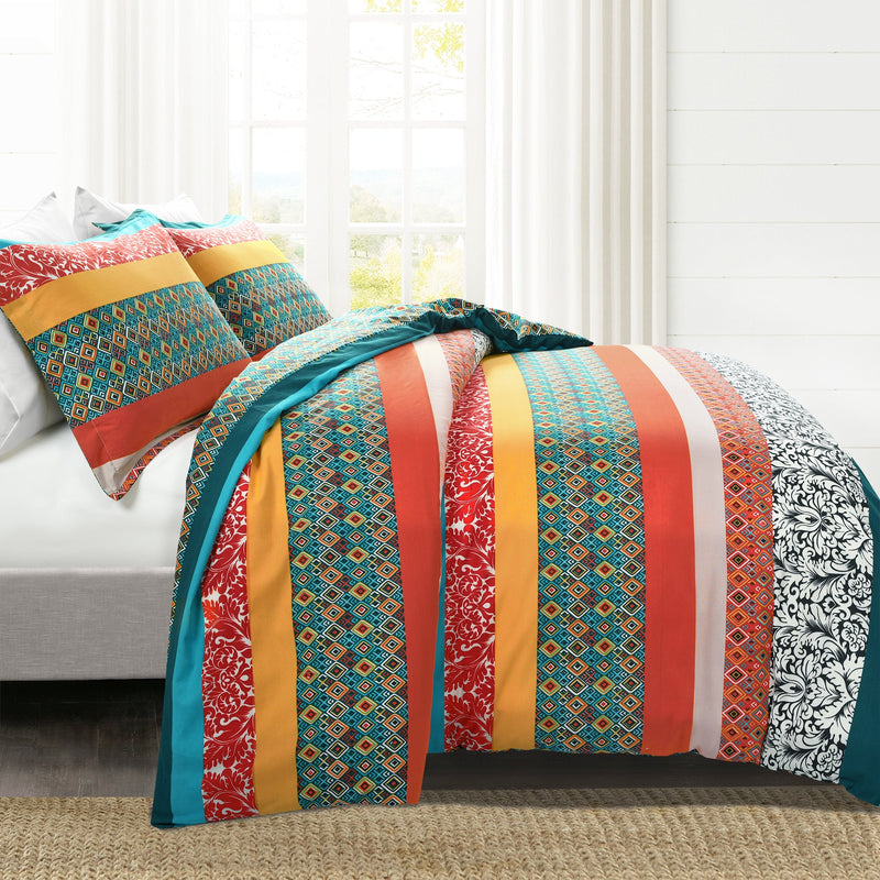 Boho Stripe Cotton Reversible Duvet Cover Set