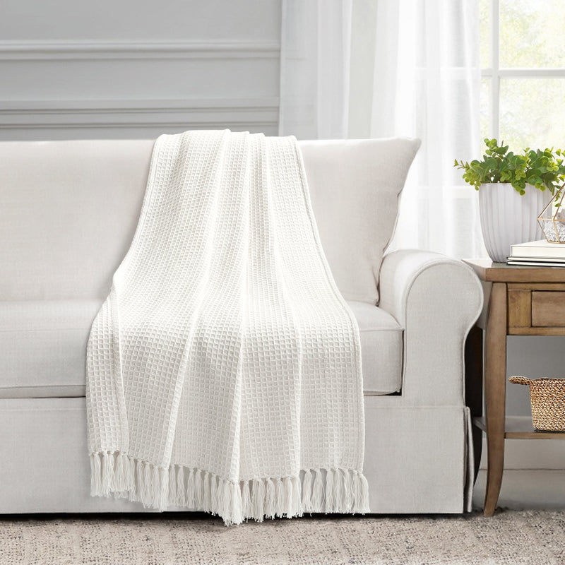 Waffle Cotton Knit Tassel Fringe Throw