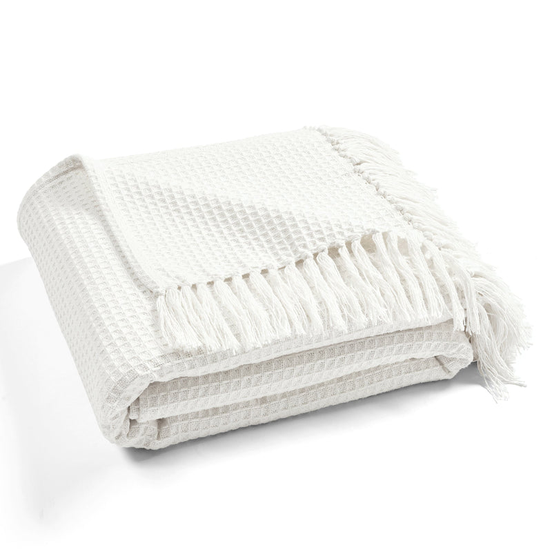 Waffle Cotton Knit Tassel Fringe Blanket/Coverlet