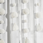 Boho Pom Pom Tassel Faux Linen Window Curtain Panel